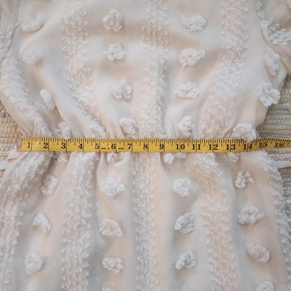 & Merci Cream Textured Pom Pom Swiss Dot Dress with Ruffle Hem Size M EUC - Picture 9 of 15